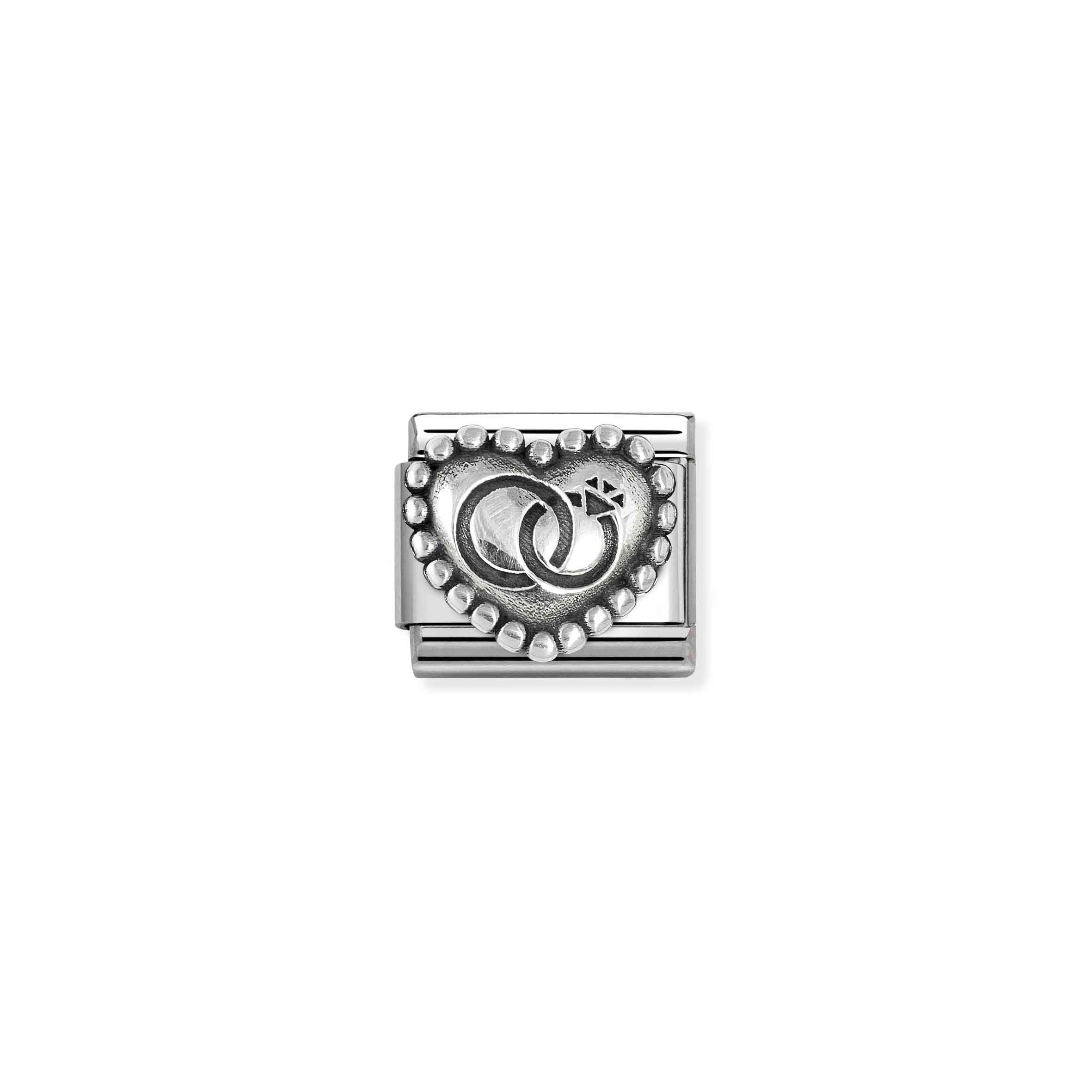 Nomination Composable Classic Wedding Rings Dotted Heart Oxidised Charm - Stainless Steel & Sterling Silver