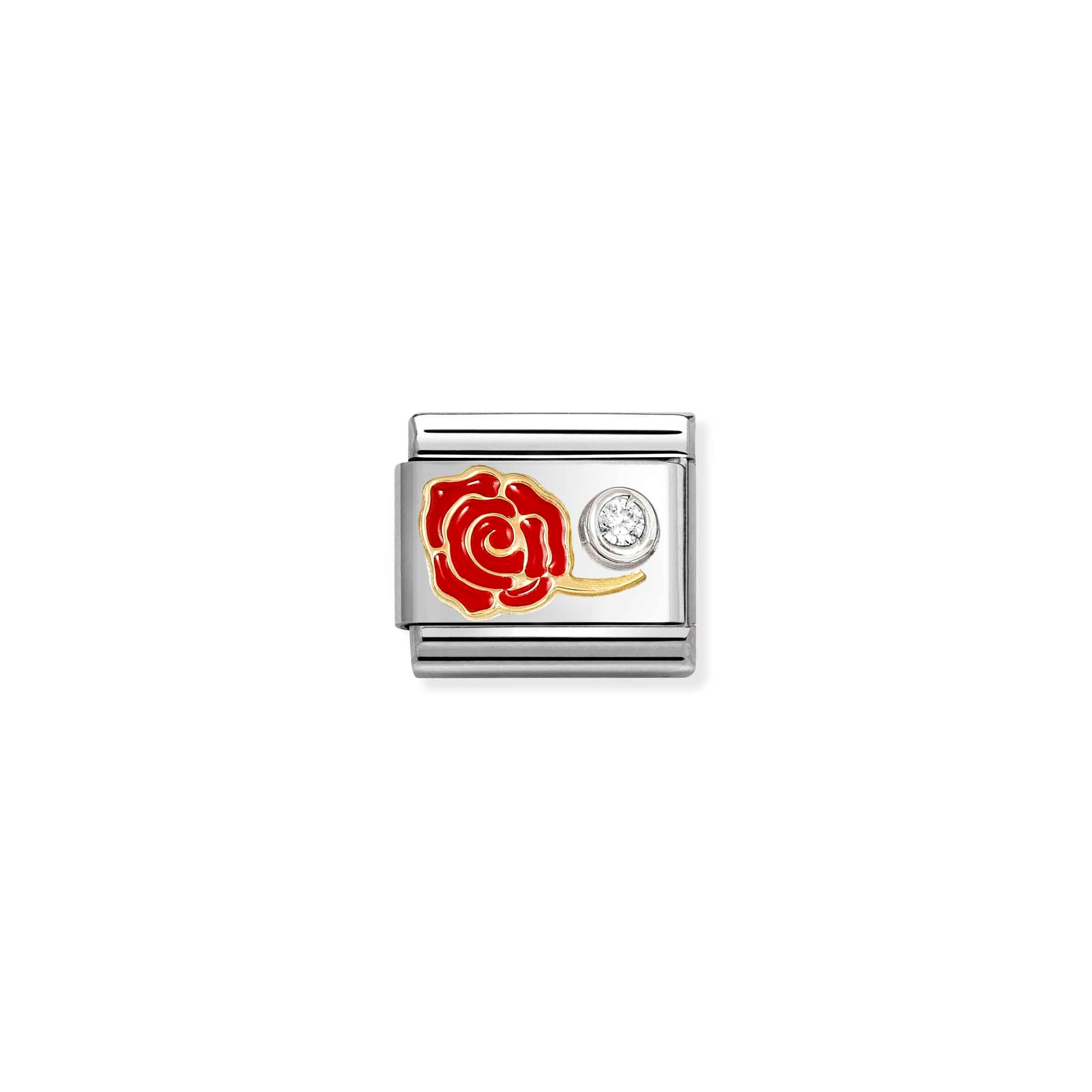 Nomination Composable Classic Red Rose Charm - Stainless Steel, 18k Gold & Sterling Silver with Enamel & Cubic Zirconia