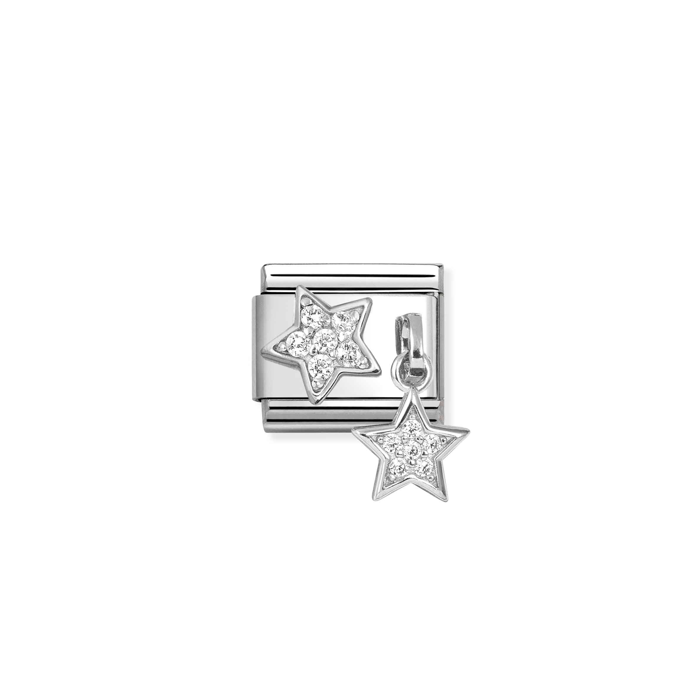 Nomination Composable Classic Cubic Zirconia Pave Double Star Charm - Stainless Steel & Sterling Silver
