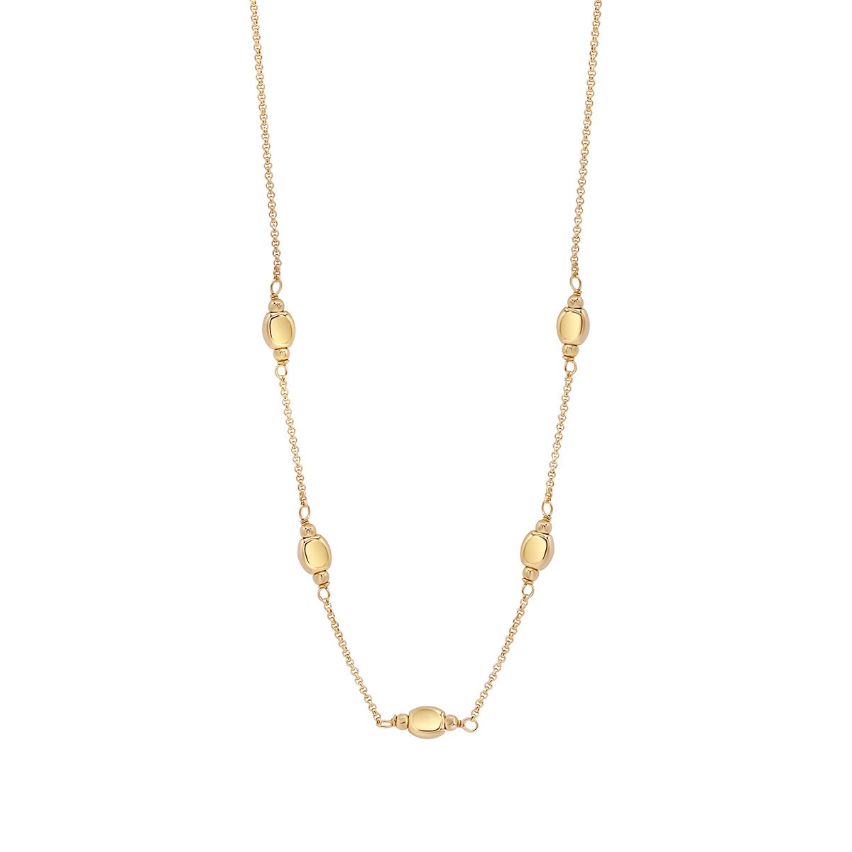 Sterling Silver Yellow Gold Plated 5 Nugget Chain Necklace 16-18'