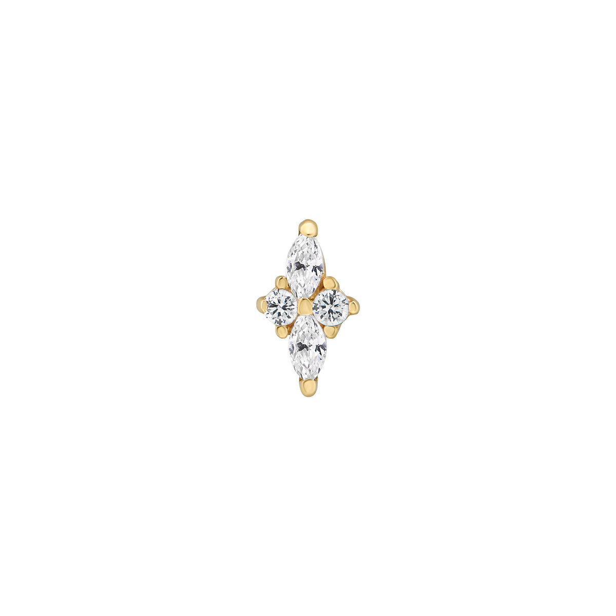 9ct Yellow Gold Single Round & Marquise CZ Stud Earring