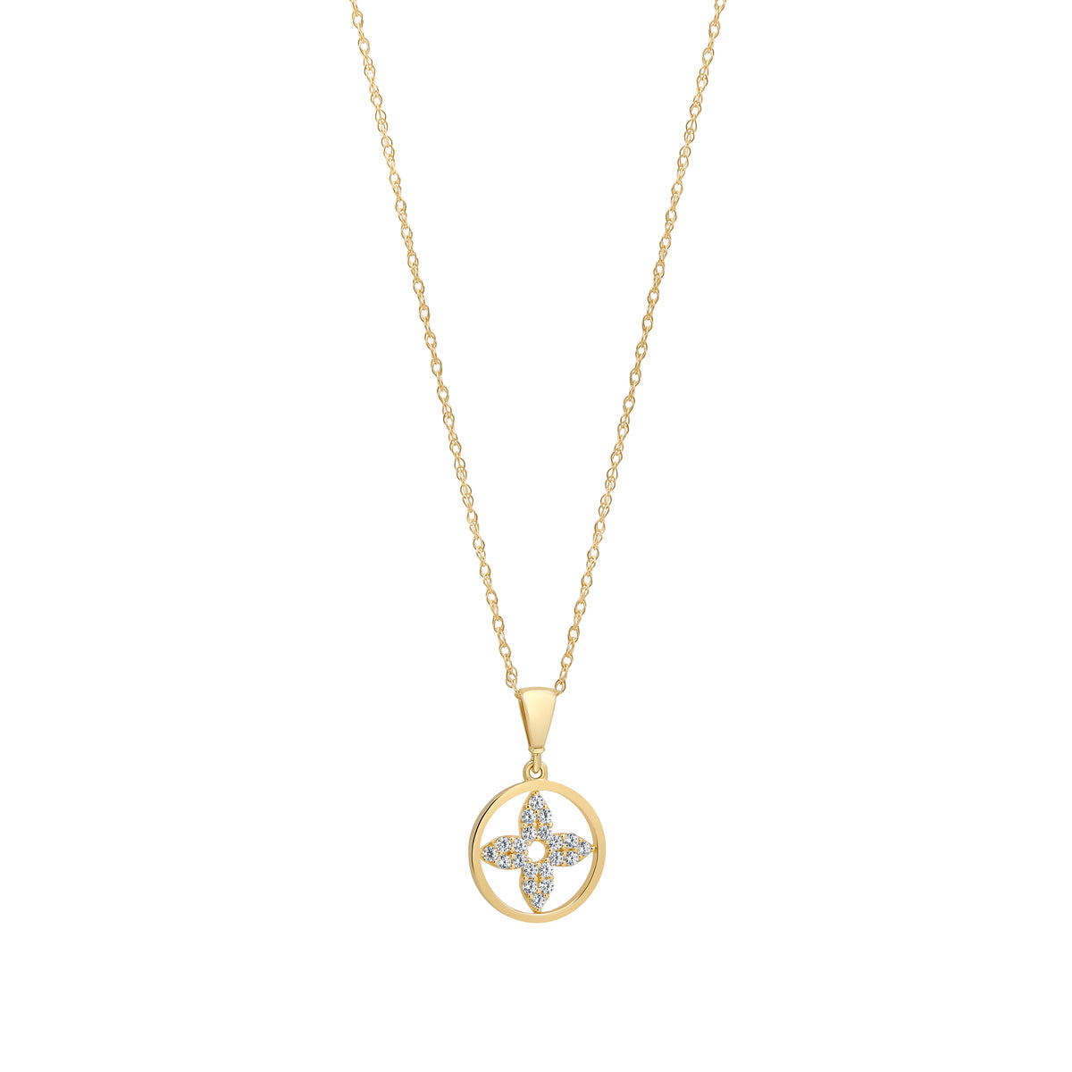9ct Yellow Gold Cubic Zirconia Star Flower Circle Pendant - 18'