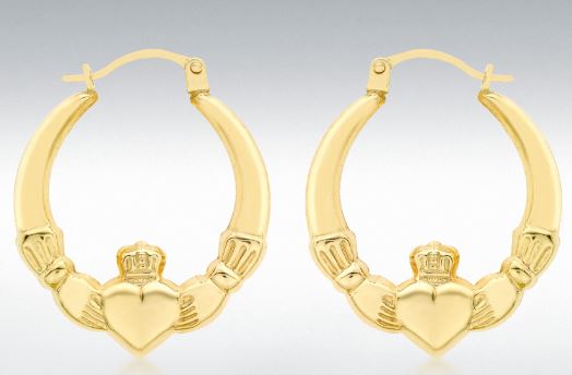 9ct Yellow Gold Claddagh Creole Earrings