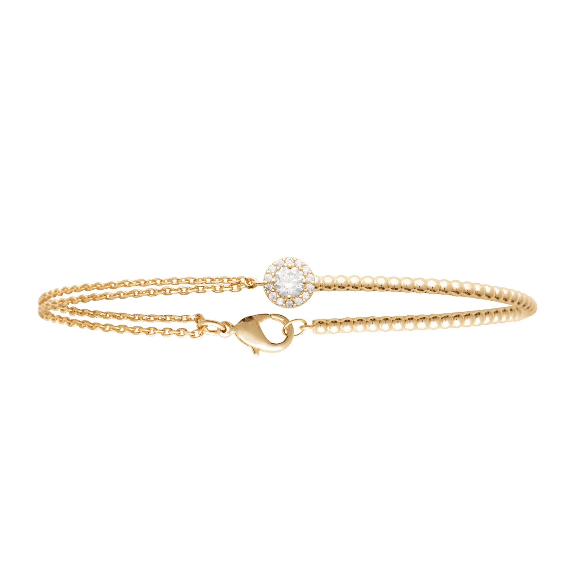Burren - Crossed Destiny, Yellow Gold Plated Half Chain And Half Bangle Bracelet With CZ