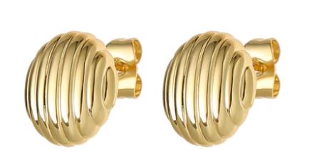 Better On Saturn - Yellow Gold Plated Ridged Button Stud Earrings