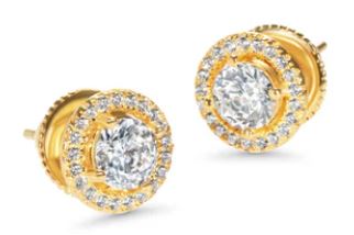 CARAT* London Sterling Silver Yellow Gold Plated Gwen Halo Stud Earrings with Cubic Zirconia