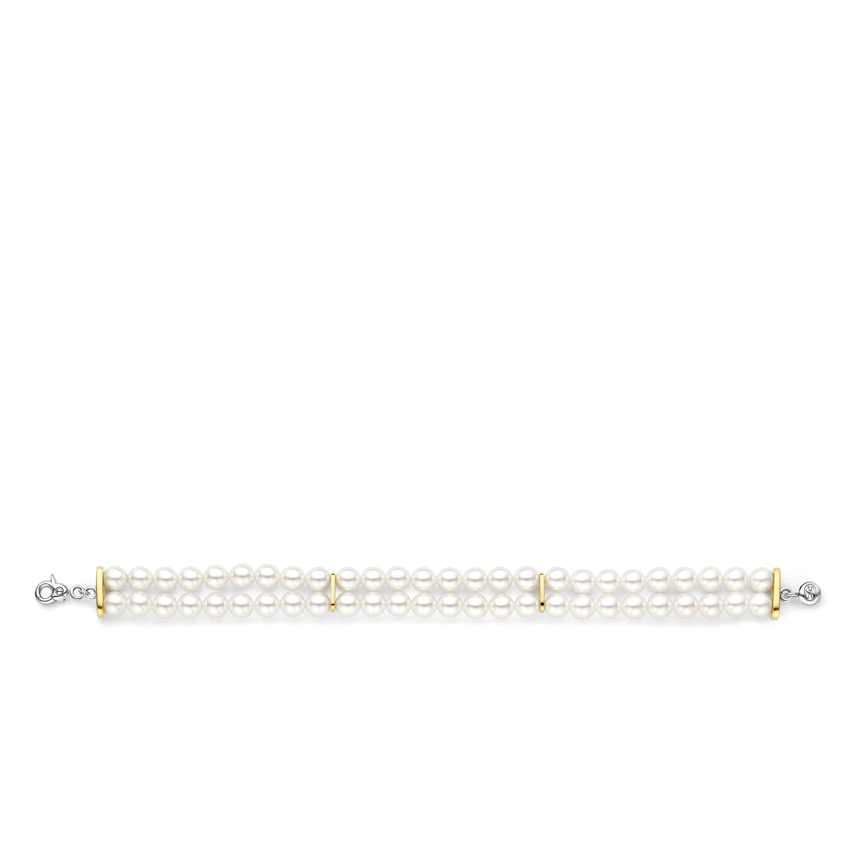 Ti Sento Double-Strand Shell Pearl Bracelet With Gold Plated Bar 19cm