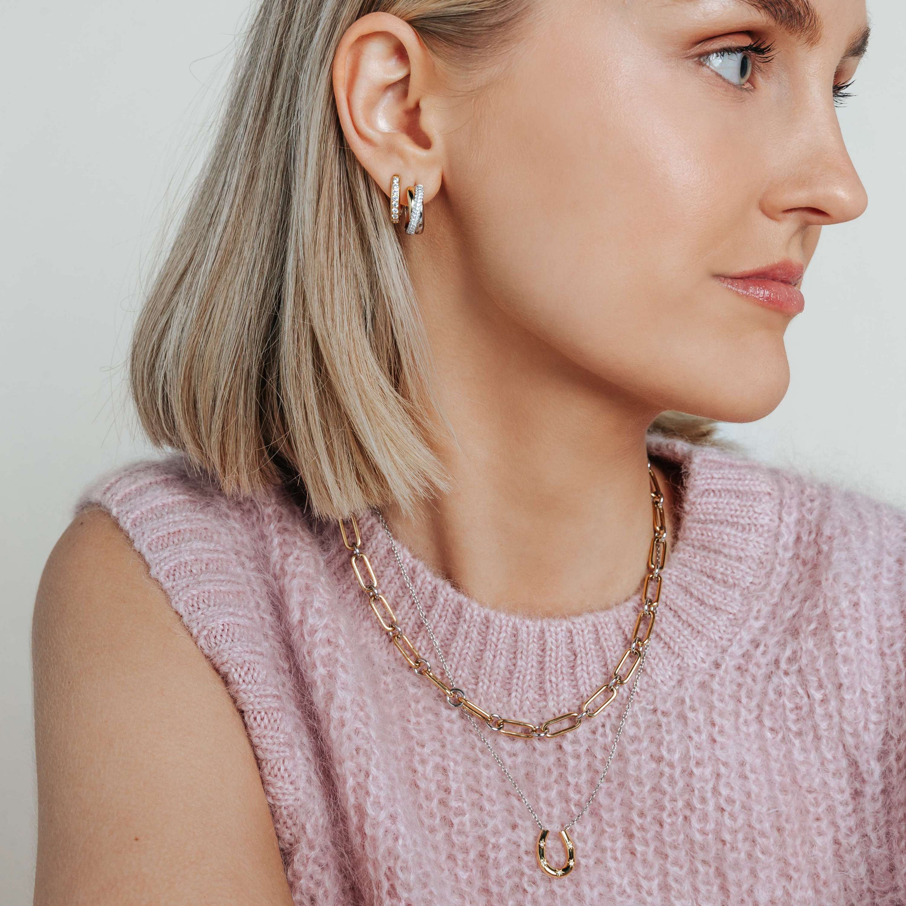 Ti Sento Sterling Silver & Gold Plated CZ Crossover Hoop Earrings