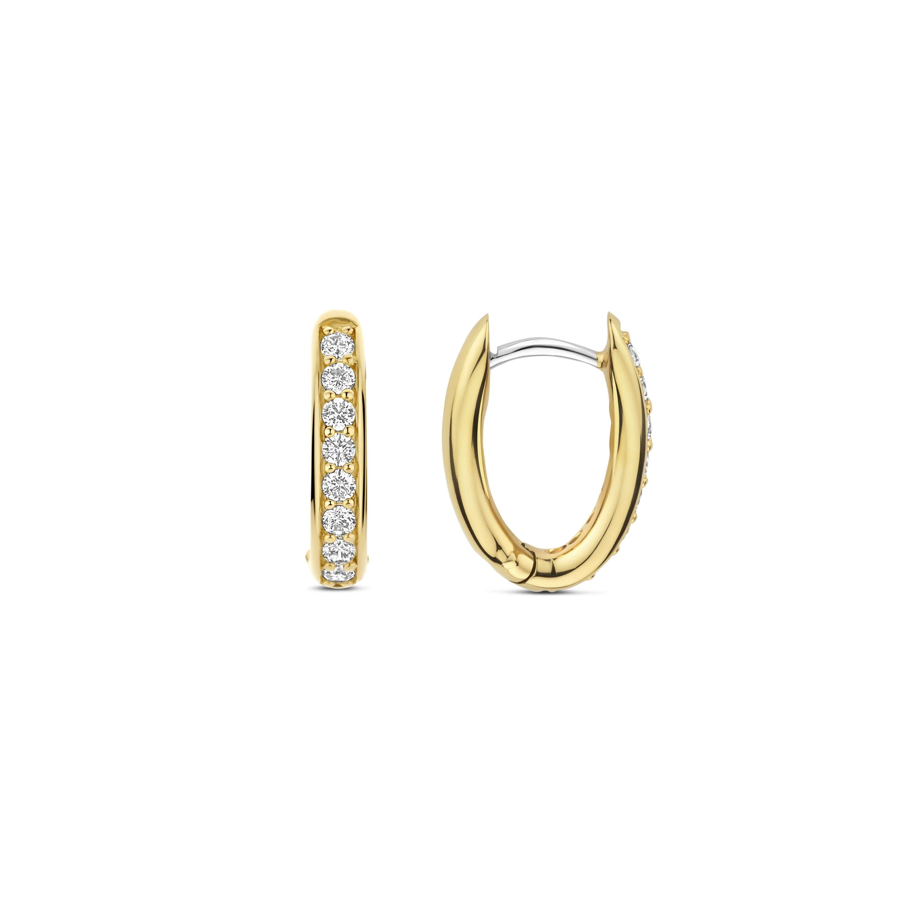 Ti Sento Gold Plated Cubic Zirconia Oval Hoop Earrings 11x13mm