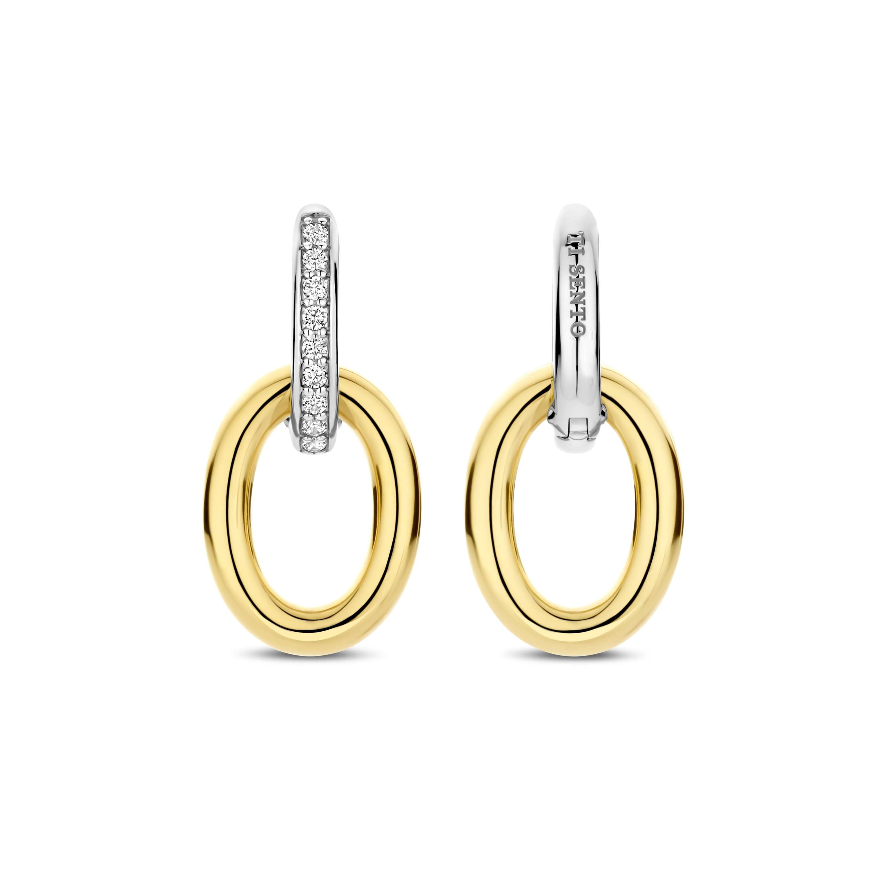 Ti Sento Gold Plated Oval Link Drop Cubic Zirconia Hoop Earrings