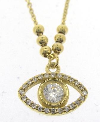 9ct Yellow Gold CZ Open Evil Eye Necklace