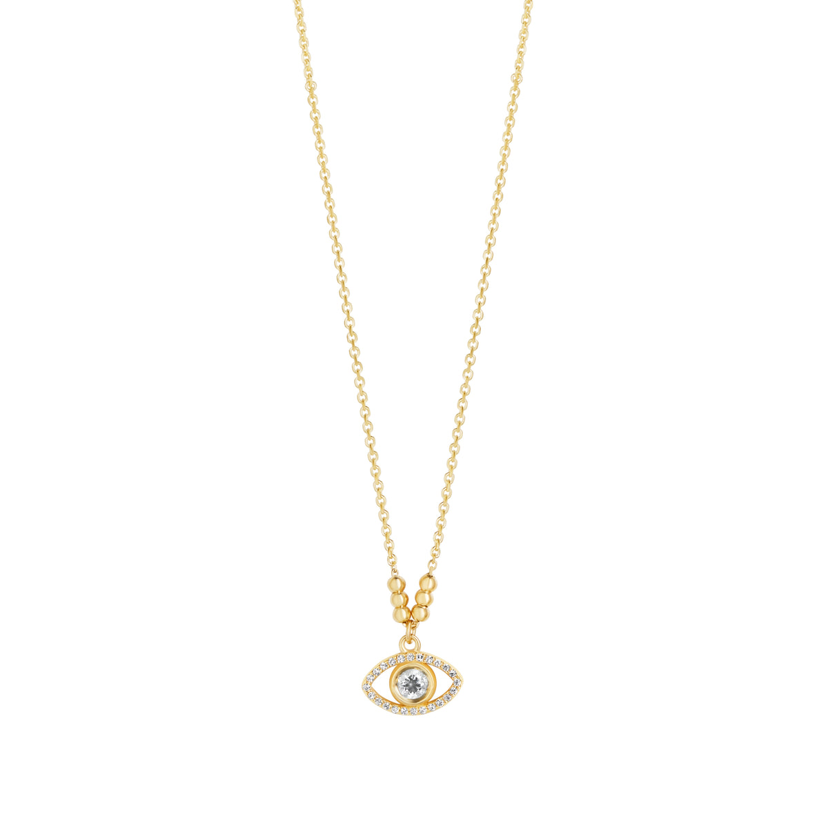 9ct Yellow Gold CZ Open Evil Eye Necklace