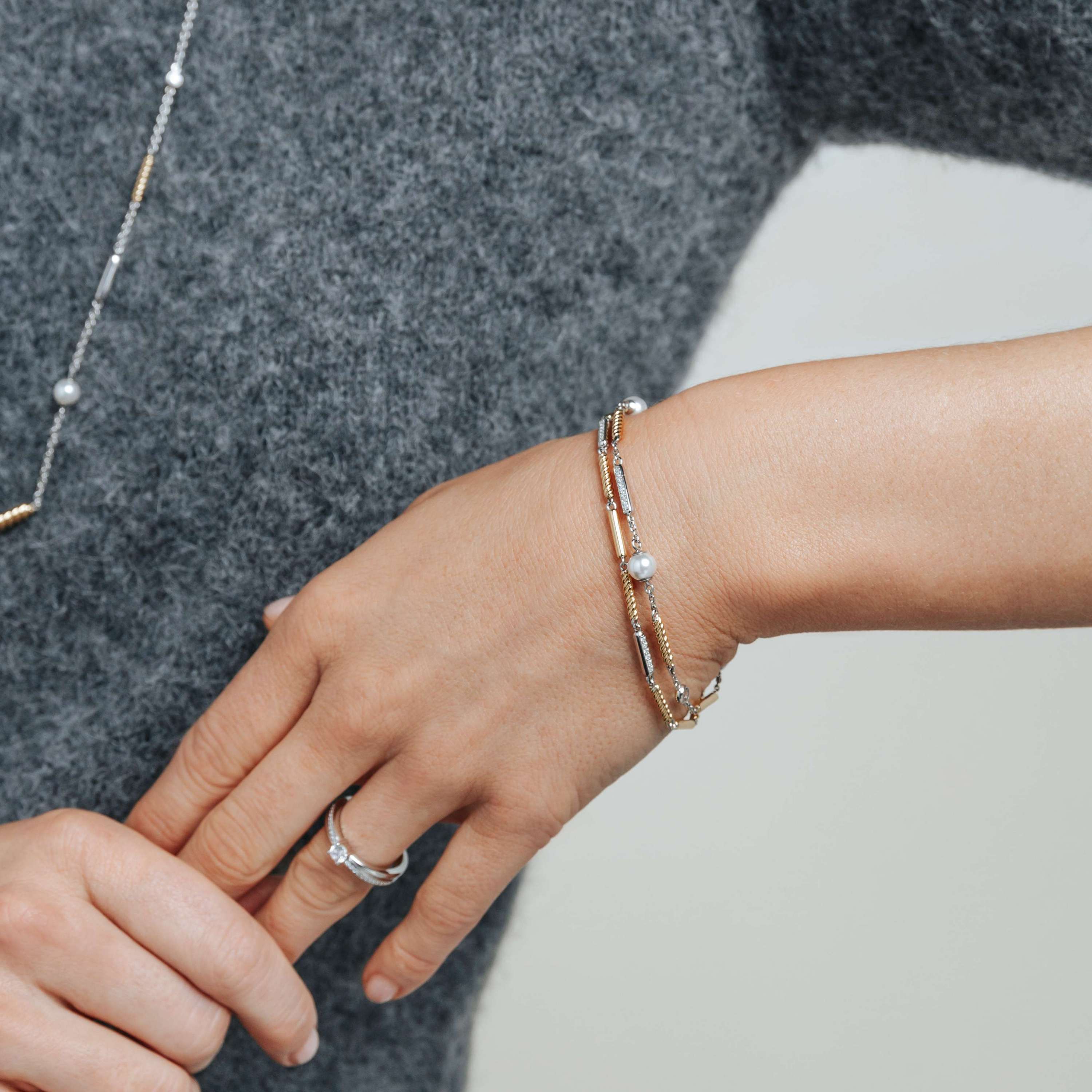 Ti Sento Sterling Silver & Gold Plated Synthetic Pearls Bracelet & Rope Links
