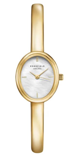 Rosefield Bangle Quartz Watch 19.5x23.5mm Mother of Pearl Dial Yellow Gold Plated 62mm Bangle