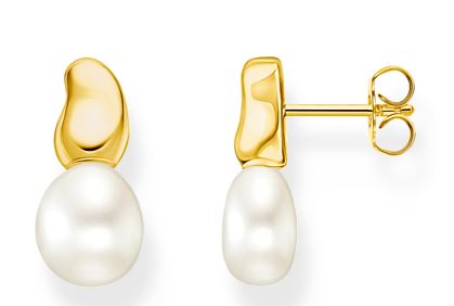 Thomas Sabo Sterling Silver Yellow Gold Plated Drop Stud Earrings with Freshwater Pearl