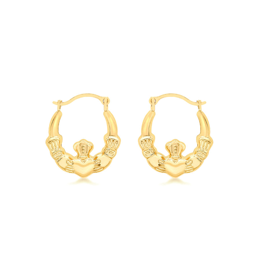 9ct Yellow Gold Claddagh Creole Earrings 14x17mm