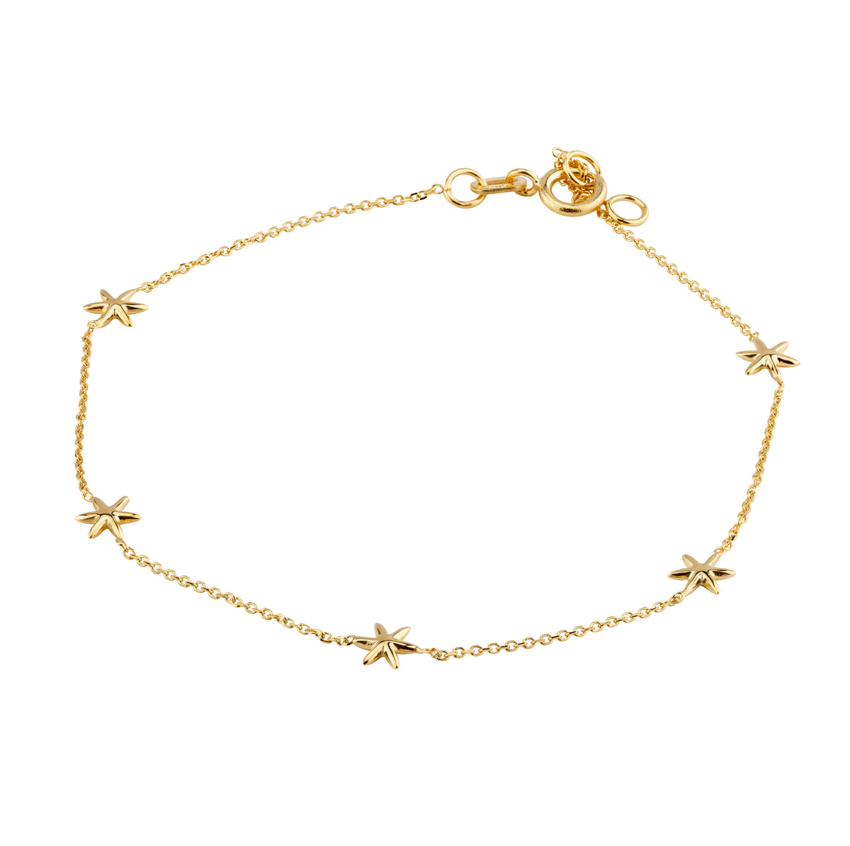 9ct Yellow Gold Five Star Bracelet 16.5-18.5cm
