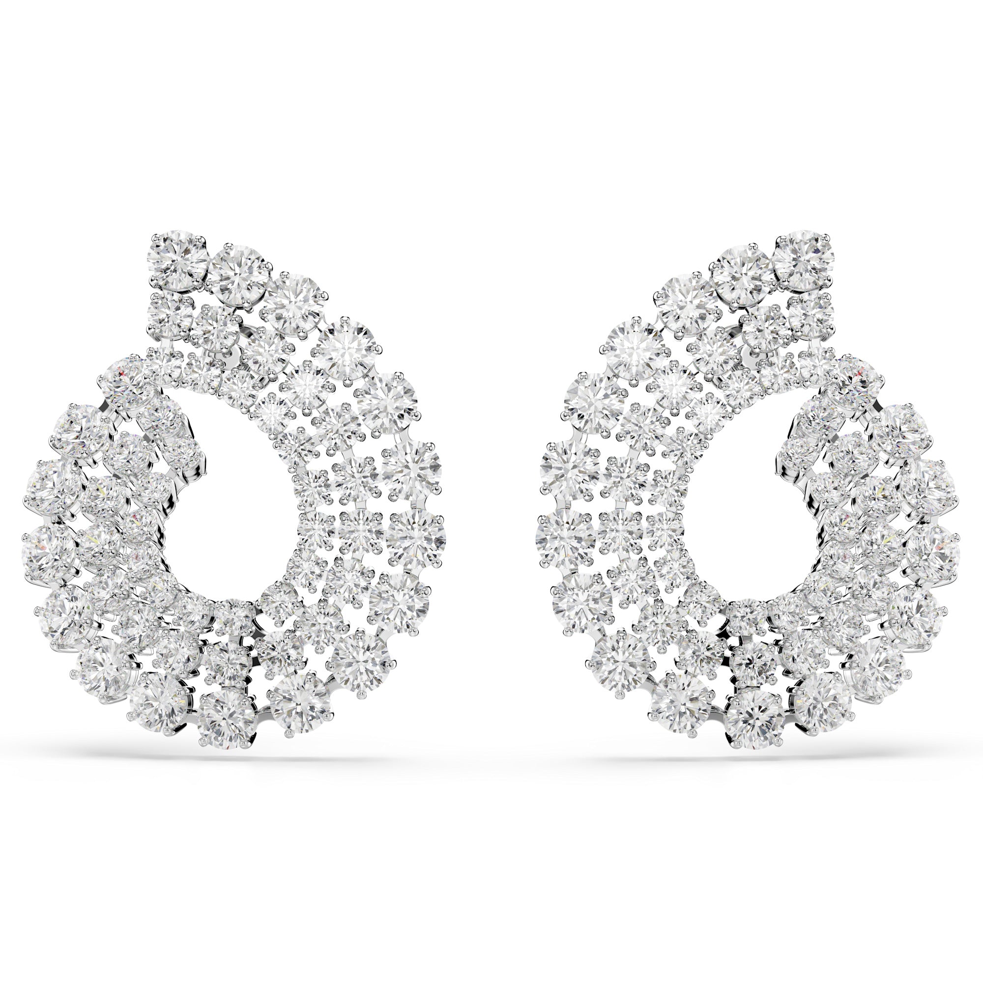 Swarovski Matrix Hoop Earrings - Rhodium Plated - White