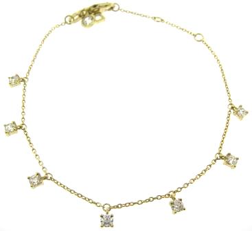 Diamondfire Sterling Silver Yellow Gold Plated CZ Drop Bracelet 7-8'