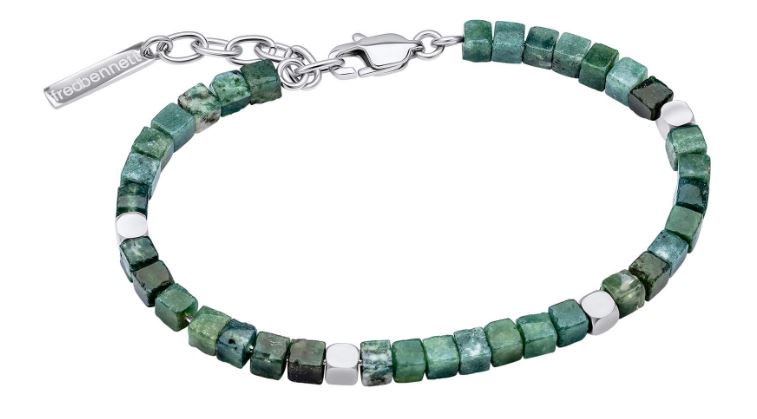 Fred Bennett Mens Green Agate Steel Bracelet