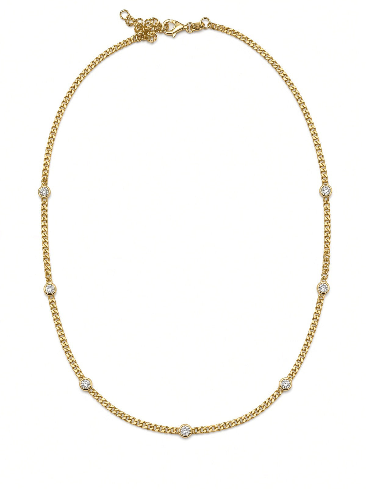 Sterling Silver Yellow Gold Plated 7 Stone Bezel Set Cubic Zirconia Necklace