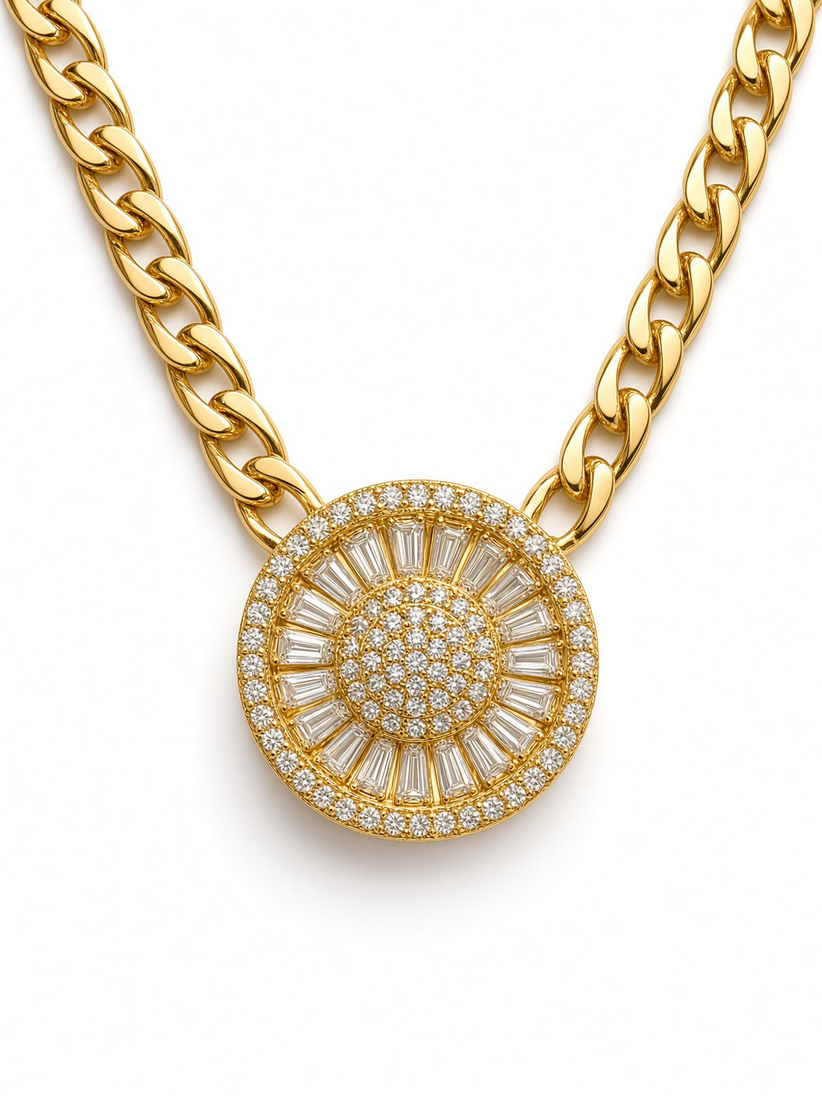 Captivating 9ct Yellow Gold Round and Baguette Cut CZ Necklace