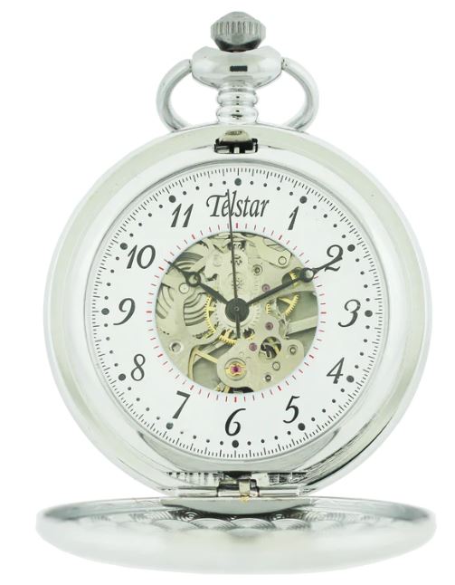 Telstar Mens Pocket Mechanical Watch White Skeleton 51mm watch