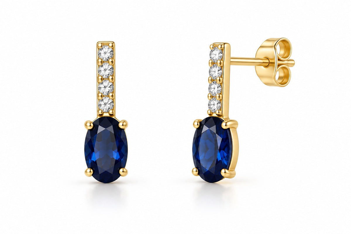 The Celeste Created Sapphire & CZ Stud Earrings in 9ct Yellow Gold