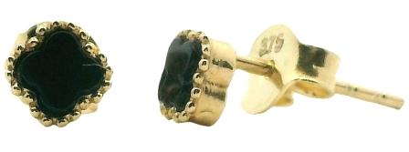 9ct Yellow Gold Onyx Petal Stud Earrings
