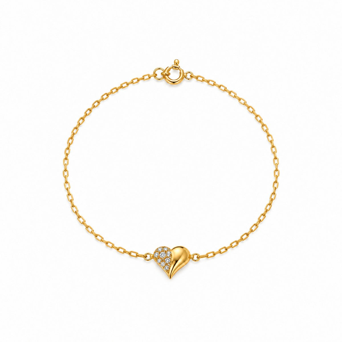 9ct Yellow Gold Cubic Zirconia Heart Bracelet 7.5 Inch