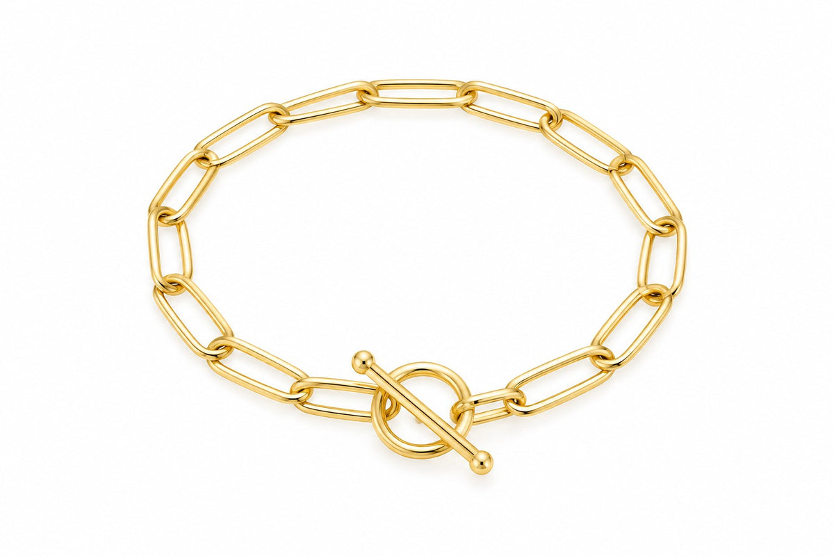 9ct Yellow Gold Paperlink T-Bar Bracelet 8'