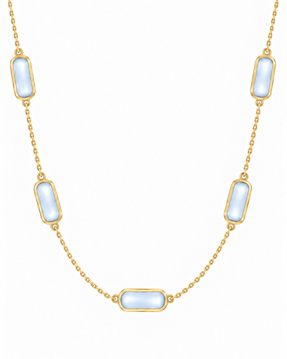 9ct Yellow Gold Five Stone Blue Topaz Necklace