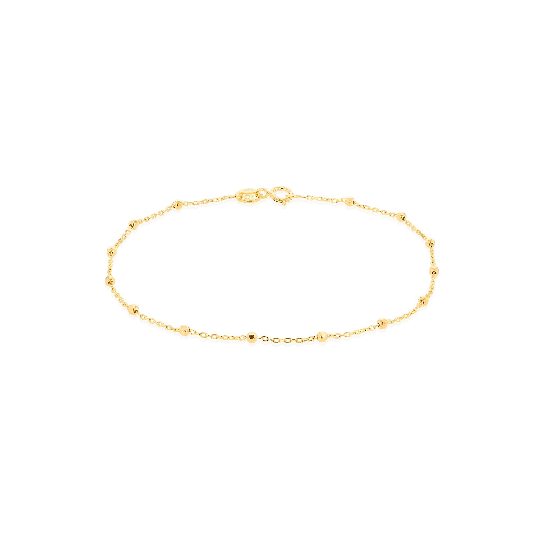 9ct Yellow Gold Diamond Cut Ball Trace Bracelet 7 Inch