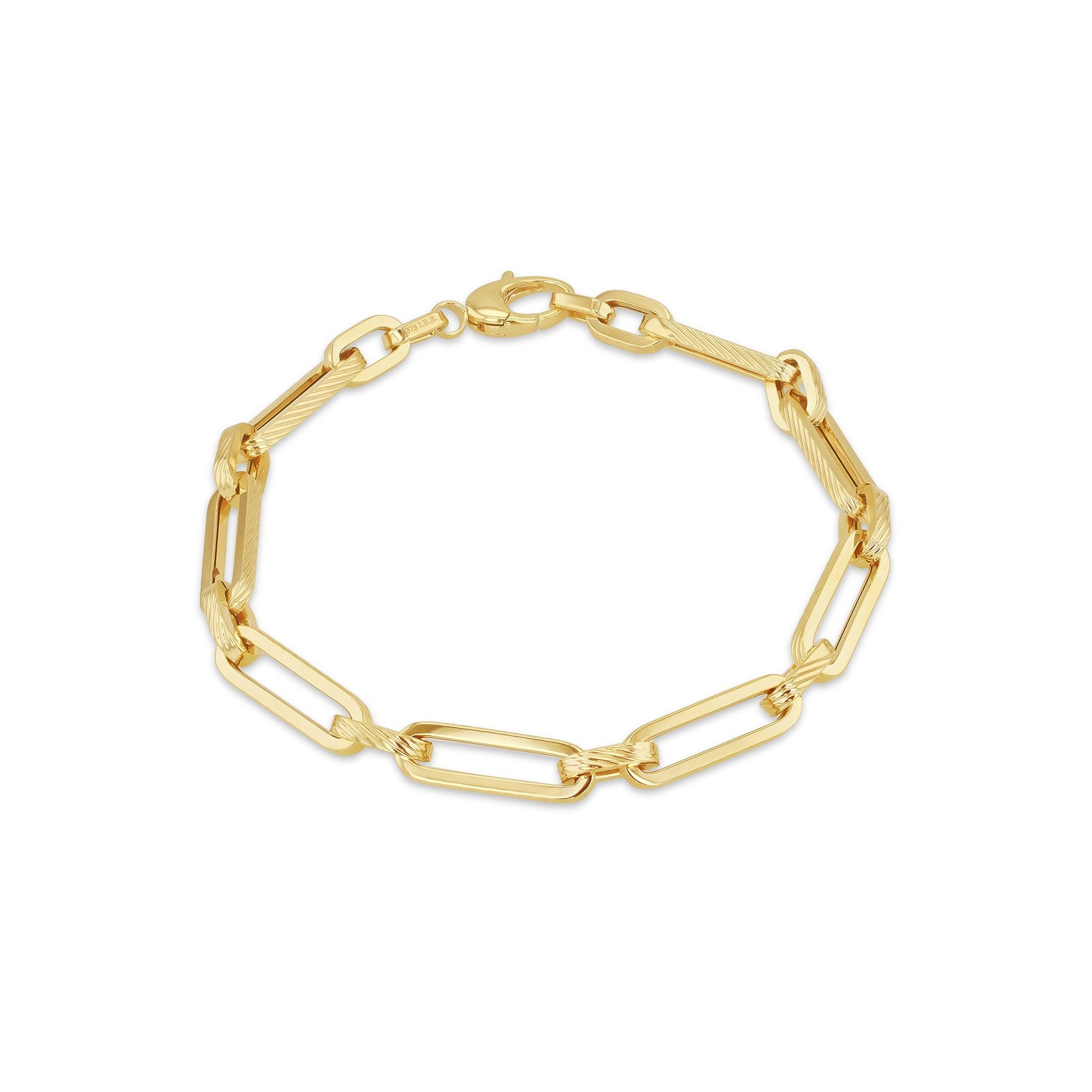 9ct Yellow Gold Diamond-Cut Square Figabelcher Bracelet 7.5'