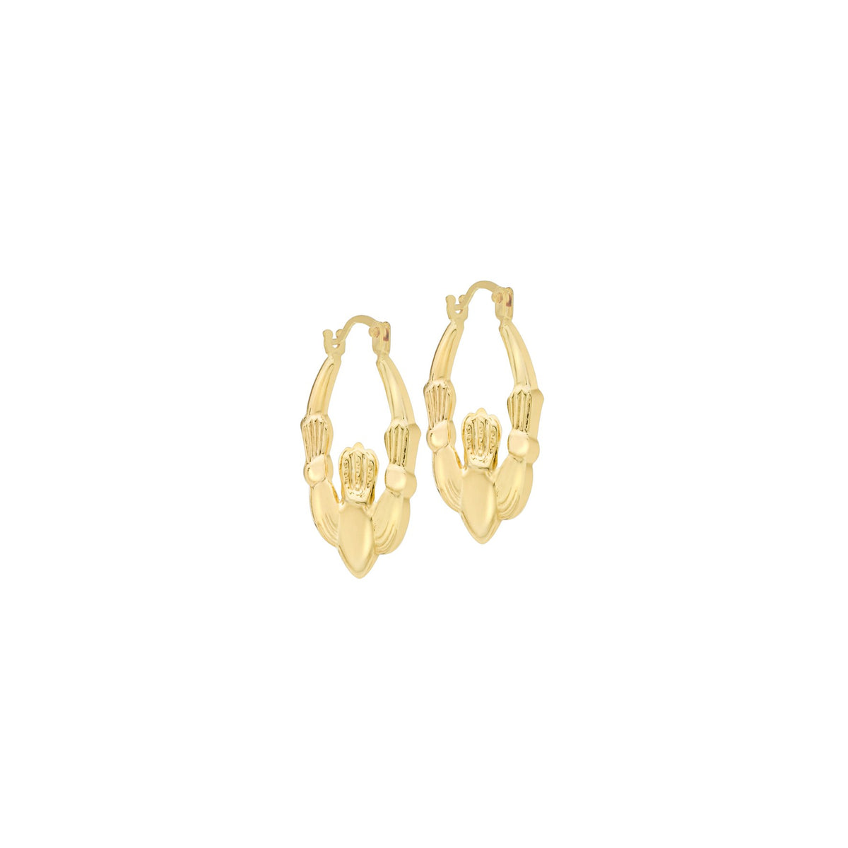 9ct Yellow Gold Claddagh Creole Earrings 20x22mm