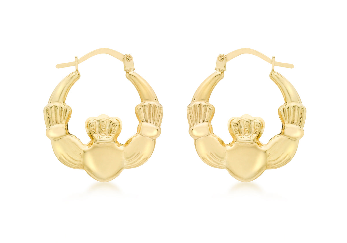9ct Yellow Gold Claddagh Creole Earrings 20x22mm