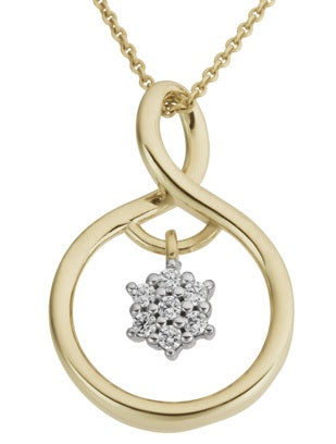 9ct Yellow Gold Diamond Flower Drop Pendant