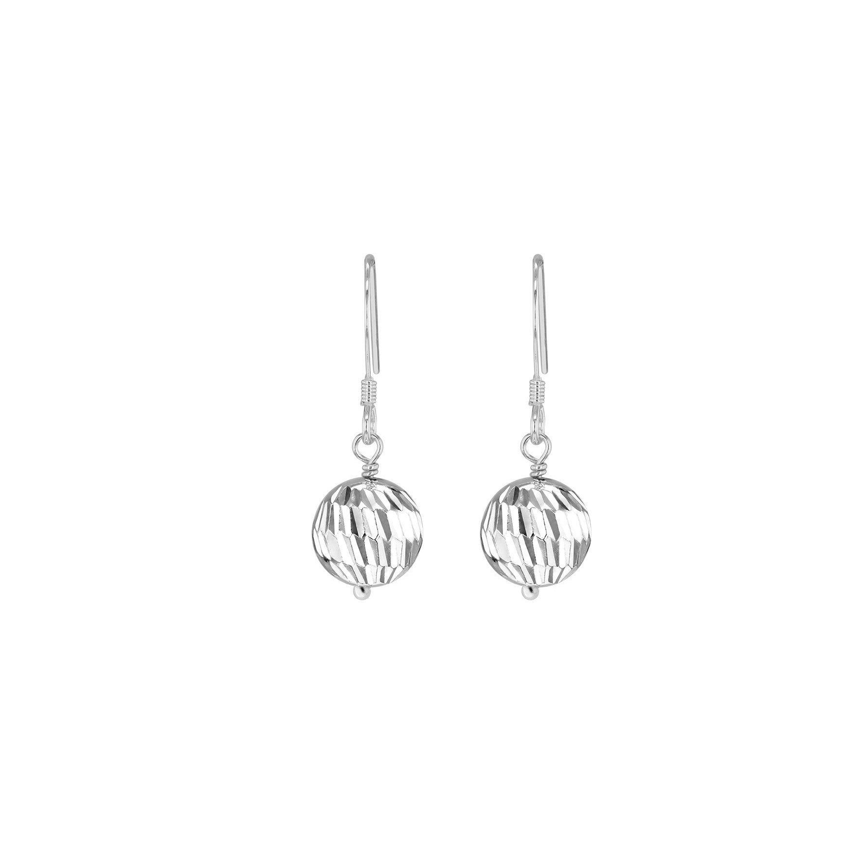 Sterling Silver Wave-Pattern Ball Hook Drop Earrings