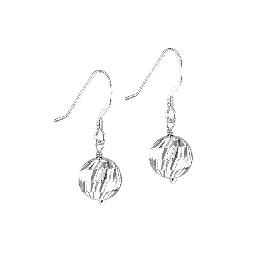 Sterling Silver Wave-Pattern Ball Hook Drop Earrings