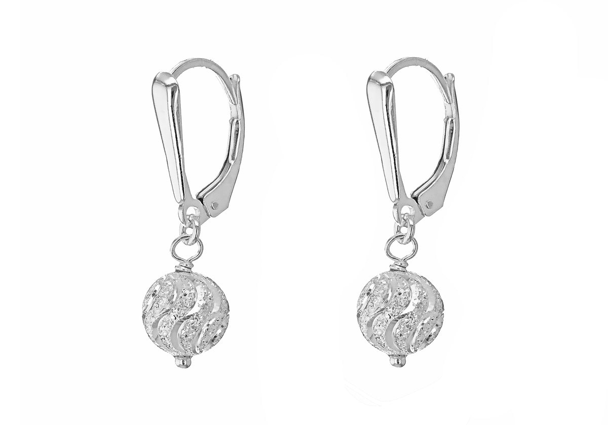 Sterling Silver Sparkle-Pattern Ball Drop Earrings