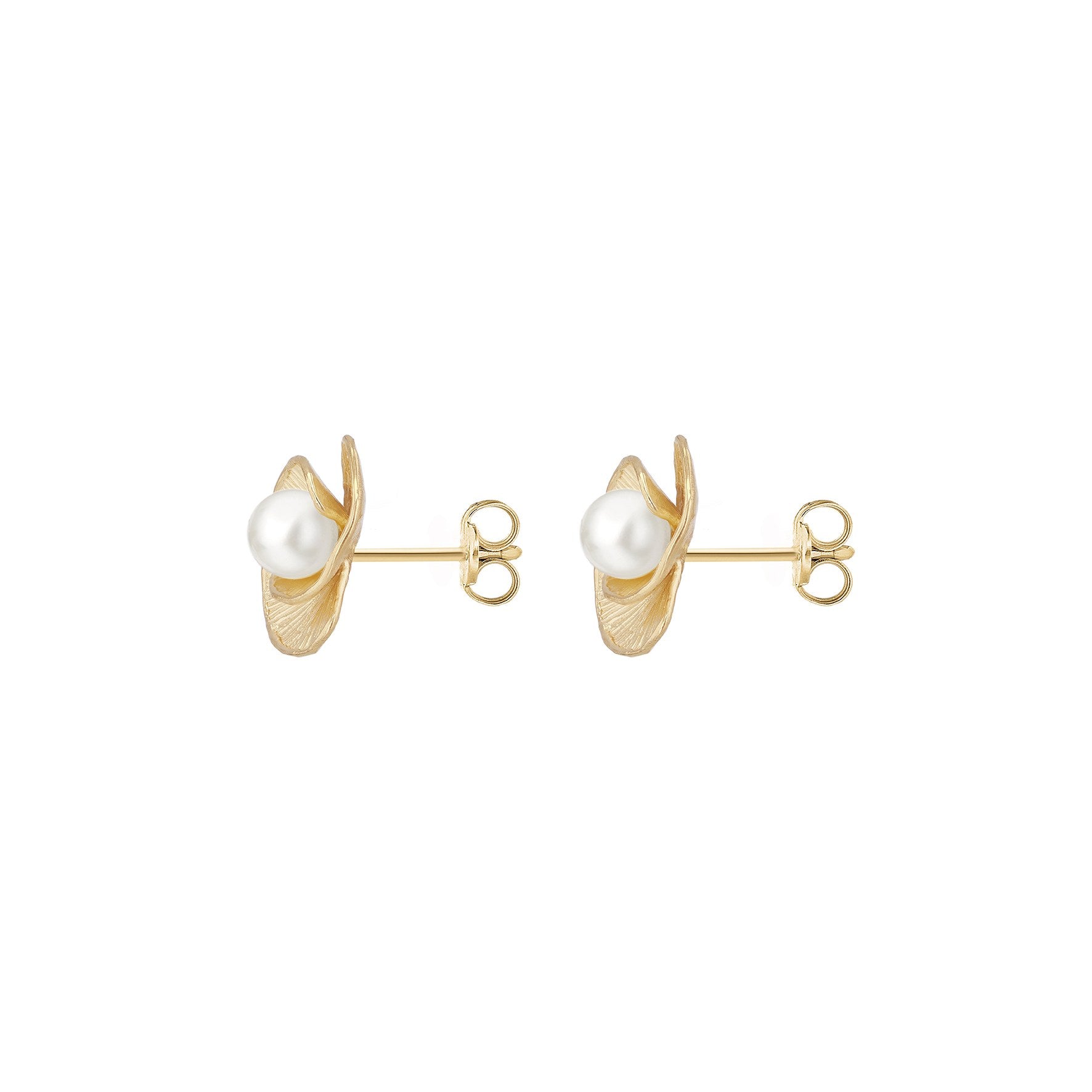 9ct Yellow Gold Fresh Water Pearl Flower Stud Earrings