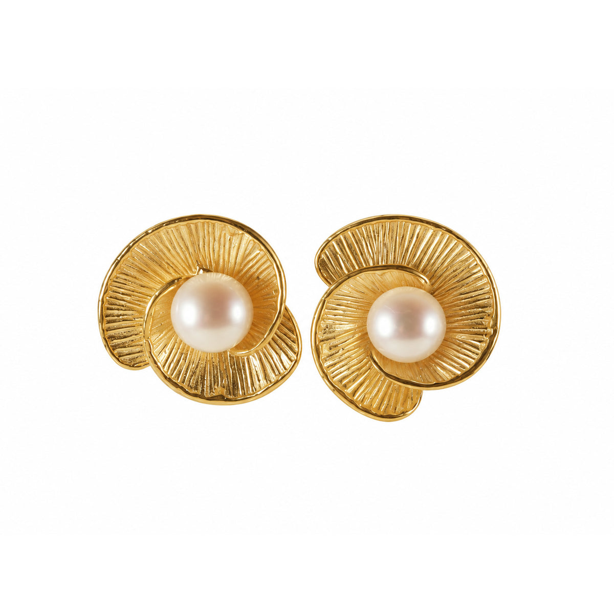9ct Yellow Gold Fresh Water Pearl Flower Stud Earrings