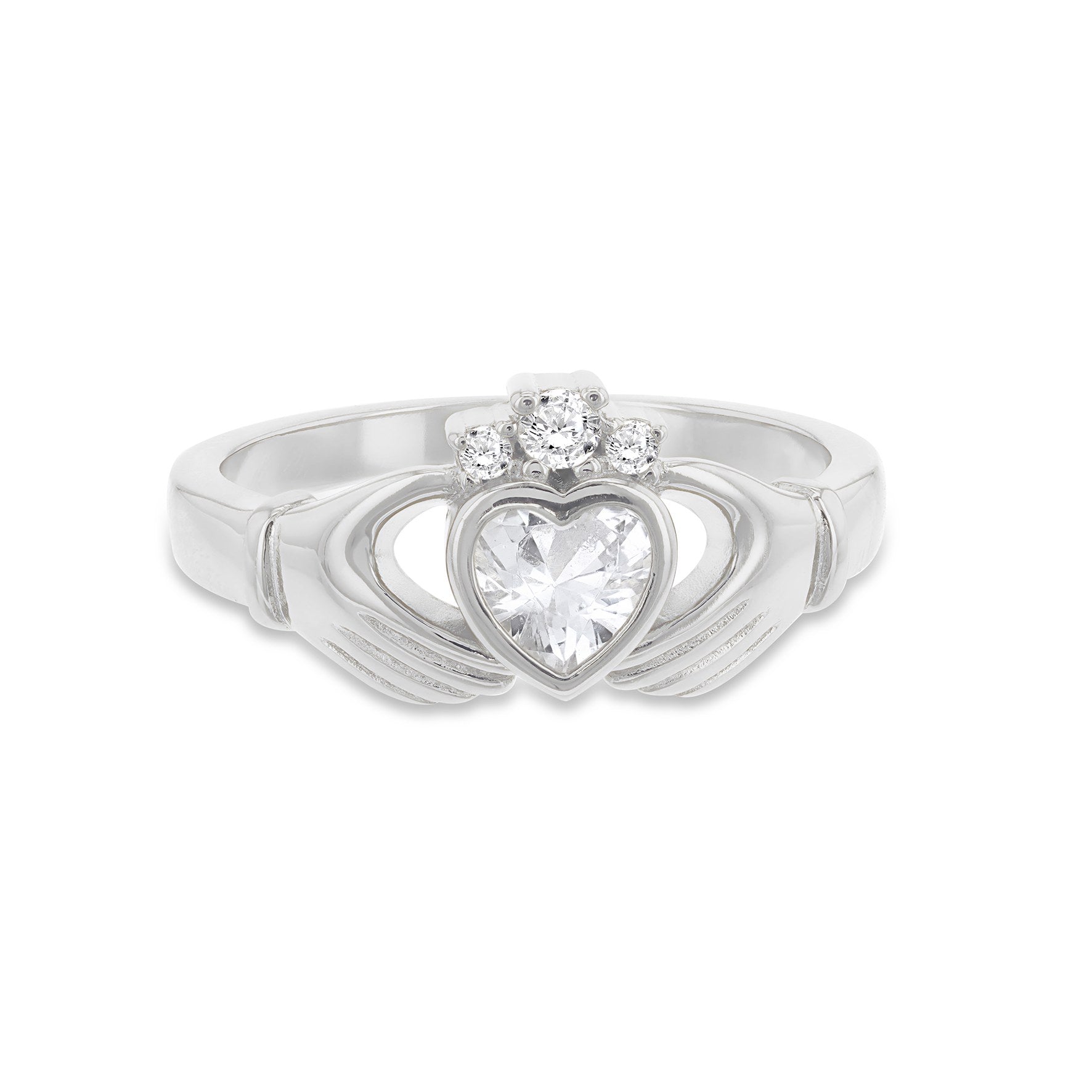 Sterling Silver Cubic Zirconia Heart Claddagh Ring
