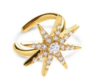 CARAT* London Yellow Gold Plated Sterling Silver Single Star Cuff Earring with Cubic Zirconia Earrings