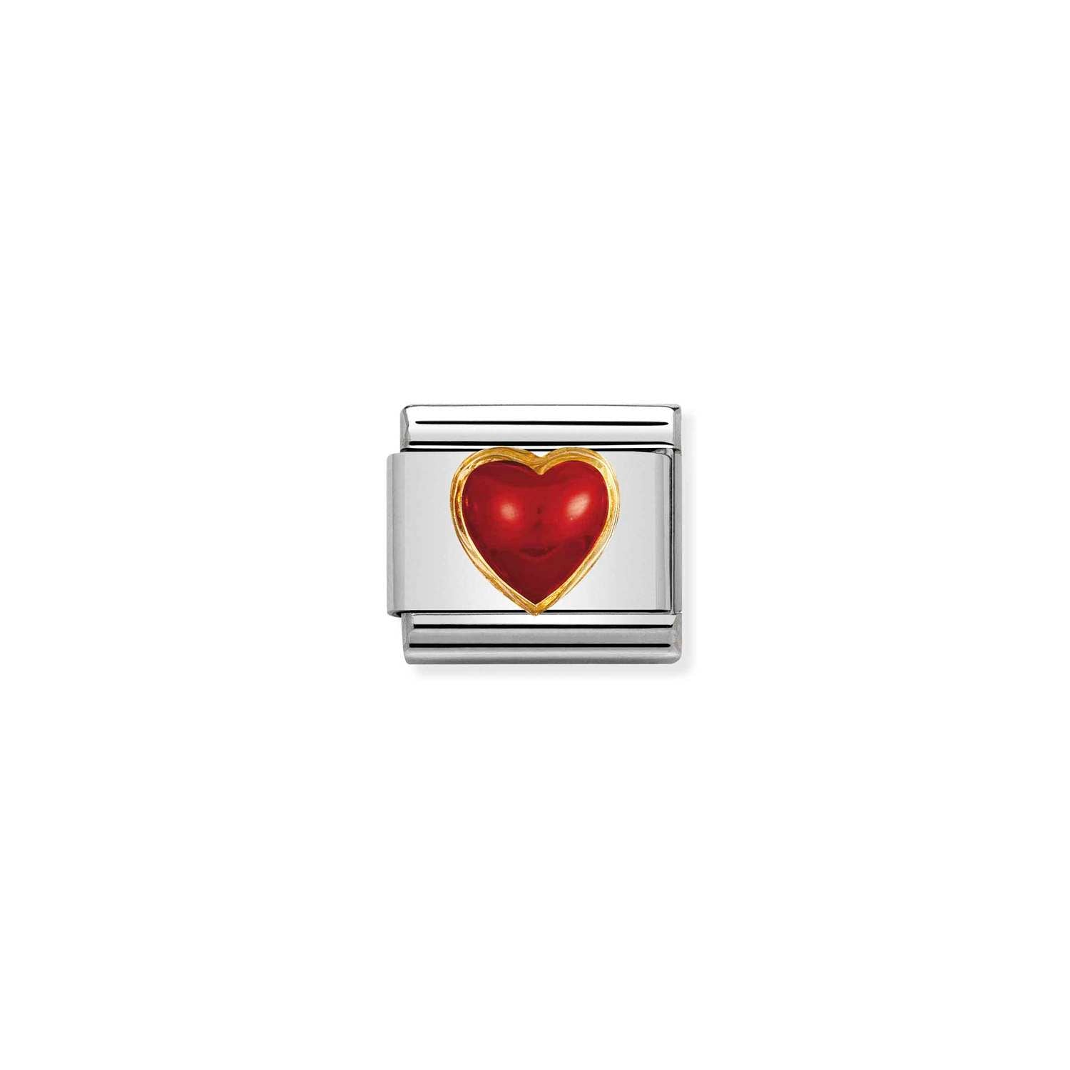 Nomination Composable Classic Red Coral Stone Heart Charm - Stainless Steel & 18k Gold