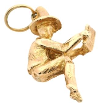 Vintage 9ct Yellow Gold Leprechaun Reading Book Charm