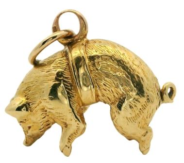 Vintage 9ct Yellow Gold Pig Charm