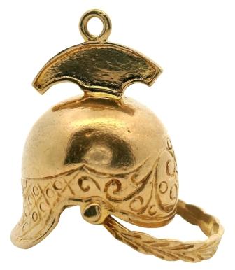 Vintage 9ct Yellow Gold Roman Centurion's Helmet With Moving Strap Charm
