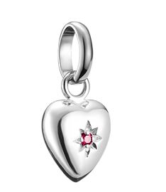 Thomas Sabo Sterling Silver Engraved Star Heart Charm with Lab-Grown Ruby