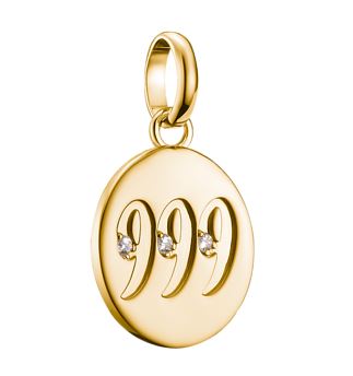 Thomas Sabo Sterling Silver Yellow Gold Plated Angel 999 Disc Charm with Cubic Zirconia